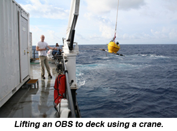 Recovering an OBS using a crane.