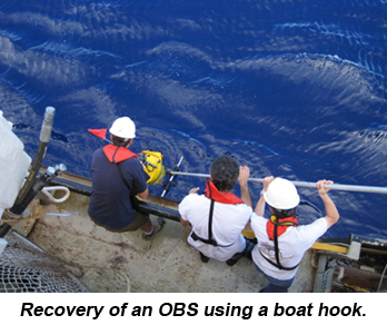 Recovering an OBS using a boat hook.