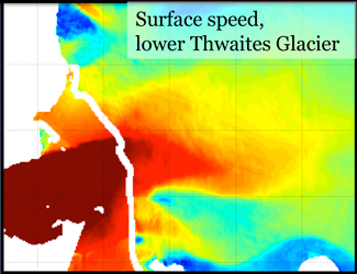 Surface speed, lower Thwaites Glacier.