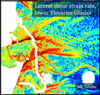 Lateral shear strain rate, lowe Thwaites Glacier.