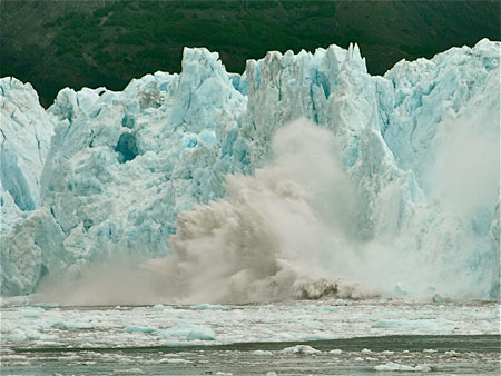image of an iceberg calving from Dr. Bartholomaus' talk